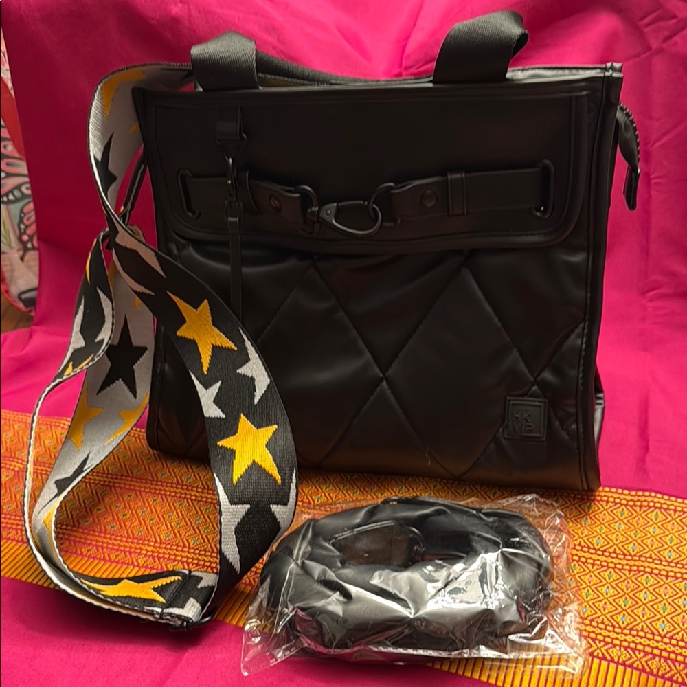 Stylish Black Crossbody Bag with Star Strap